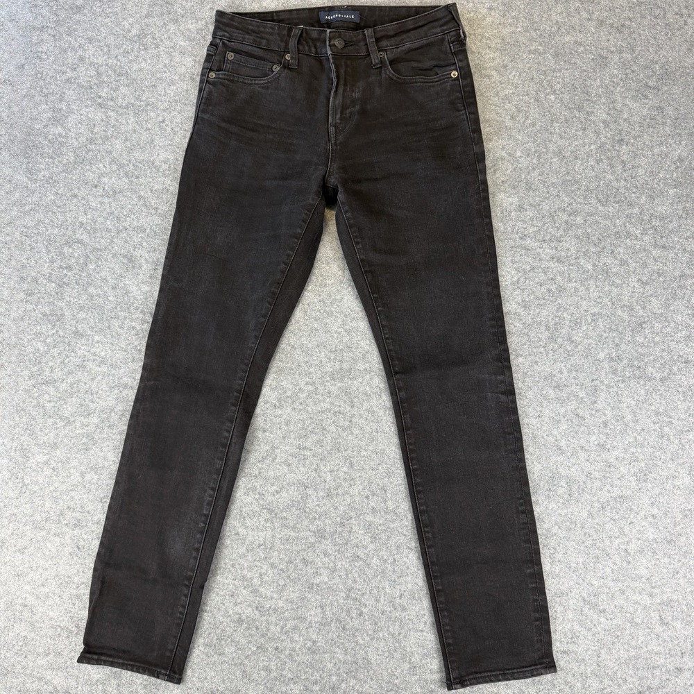 Aeropostale Mens 30x32 Black Skinny Jeans Stretch Denim Solid Fitted Pants